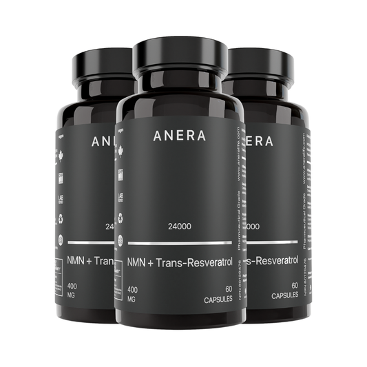 Ciencia avanzada antienjevecimiento con poderosa fórmula de 250 mg de NMN y 150 mg de Trans-Resveratrol. ! 3 Botes con 60 cápsulas.